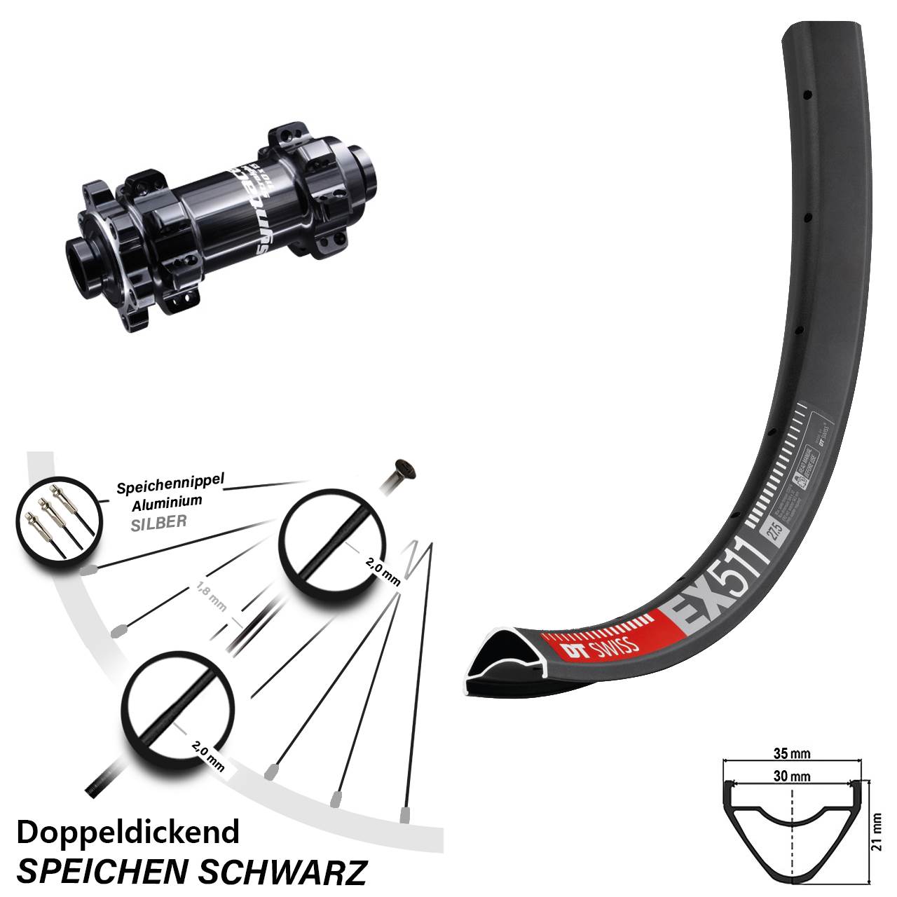 Vorderrad Syntace Boost 27,5 Zoll DT Swiss EX 511 6-loch