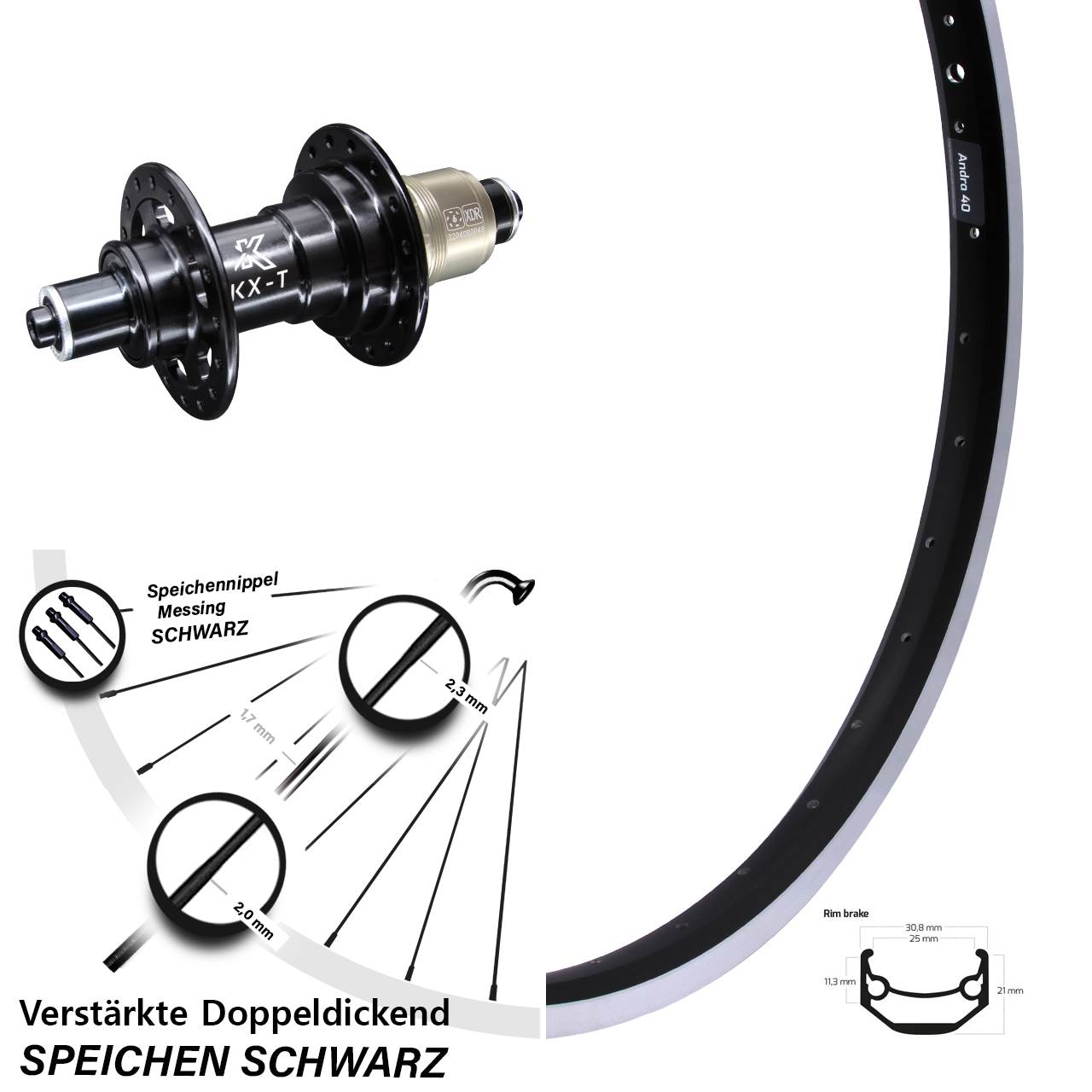 Hinterrad Ryde Andra 40 Felgennbremse KX-T schwarz Sram XD 5x135 mm 28 Zoll