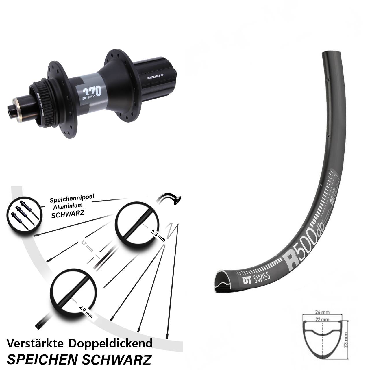 29 Zoll DT Swiss R 500-370 Disc Hinterrad QR 8-12 fach HG