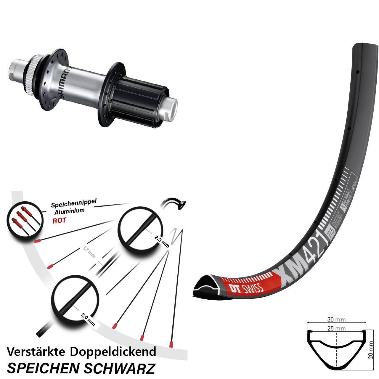 Disc Laufrad 650B DT Swiss XM 421 Shimano FH-RS770 8-12 fach HG 12x142
