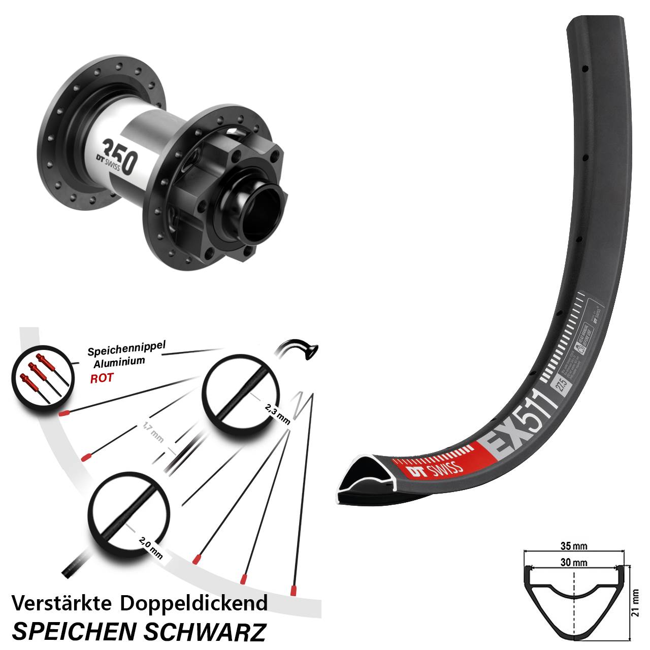 Disc Vorderrad 29 Zoll DT Swiss EX 511-350 20x110 Boost