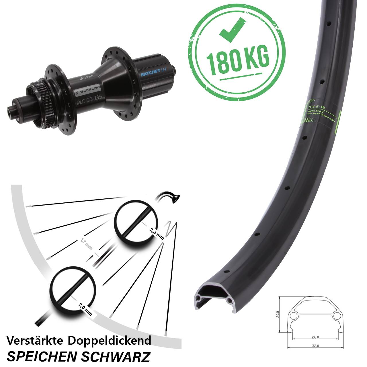 27,5 Zoll KX Evo DT Swiss 370 Hybrid Disc Hinterrad QR 8-11 fach HG