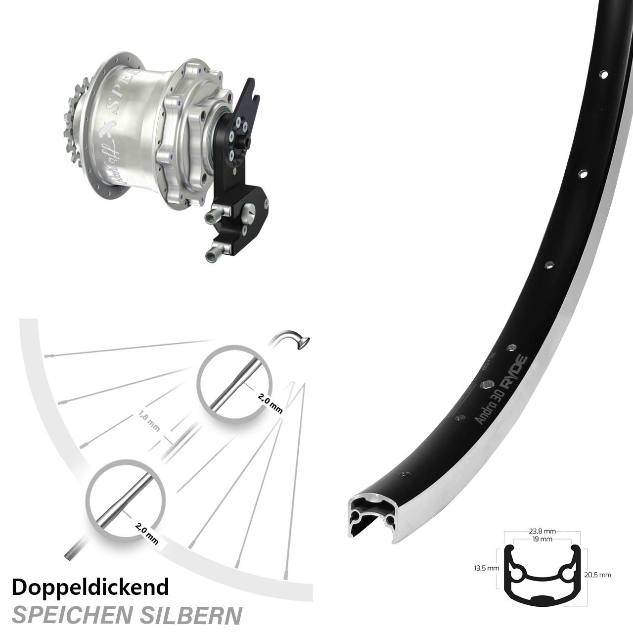 Rohloff Speedhub CC OEM2 DB Ryde Andra 30 Hinteres Rad 26 Zoll