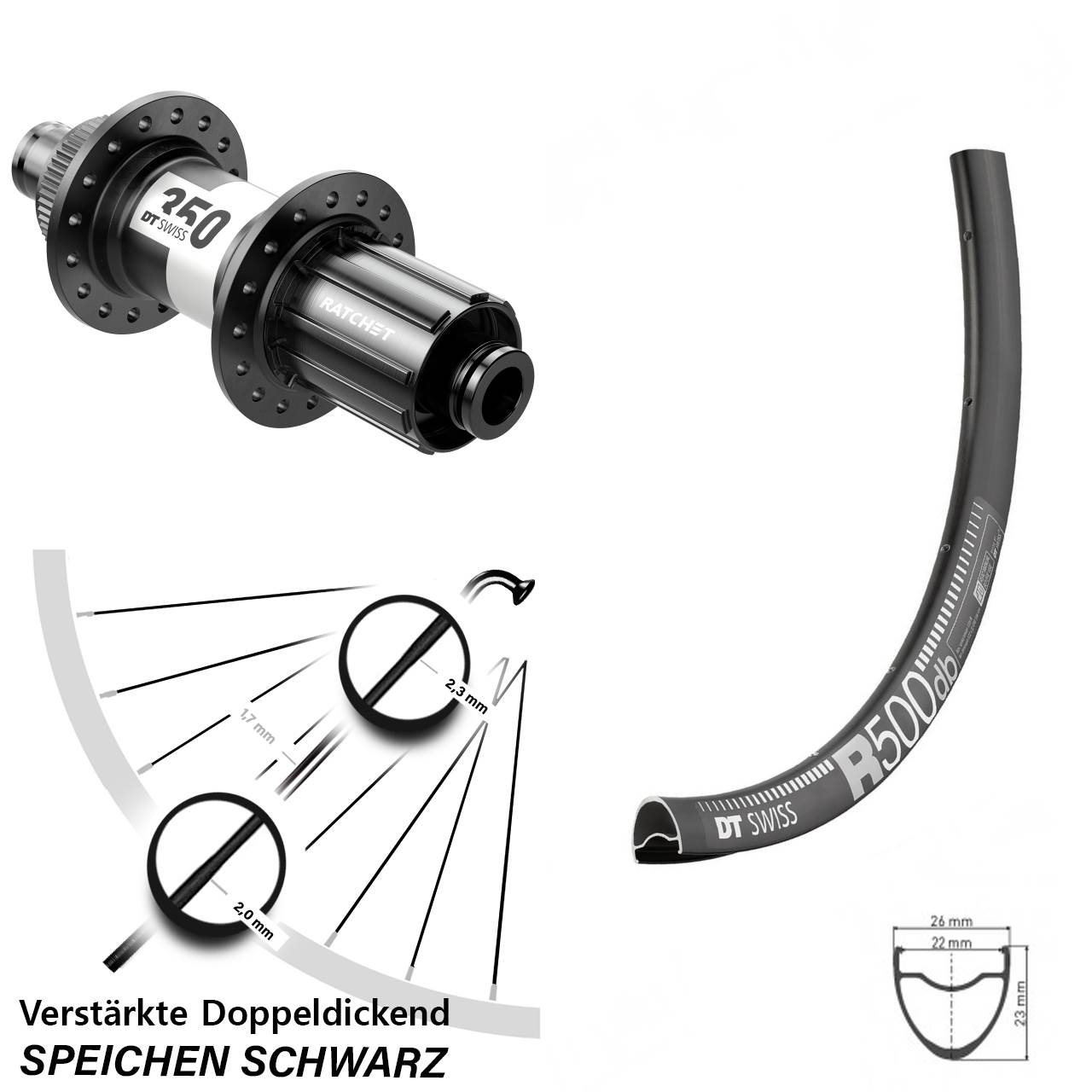 28 Zoll DT Swiss R 500-350 Hinterrad Centerlock 12x142 11-12 fach HG