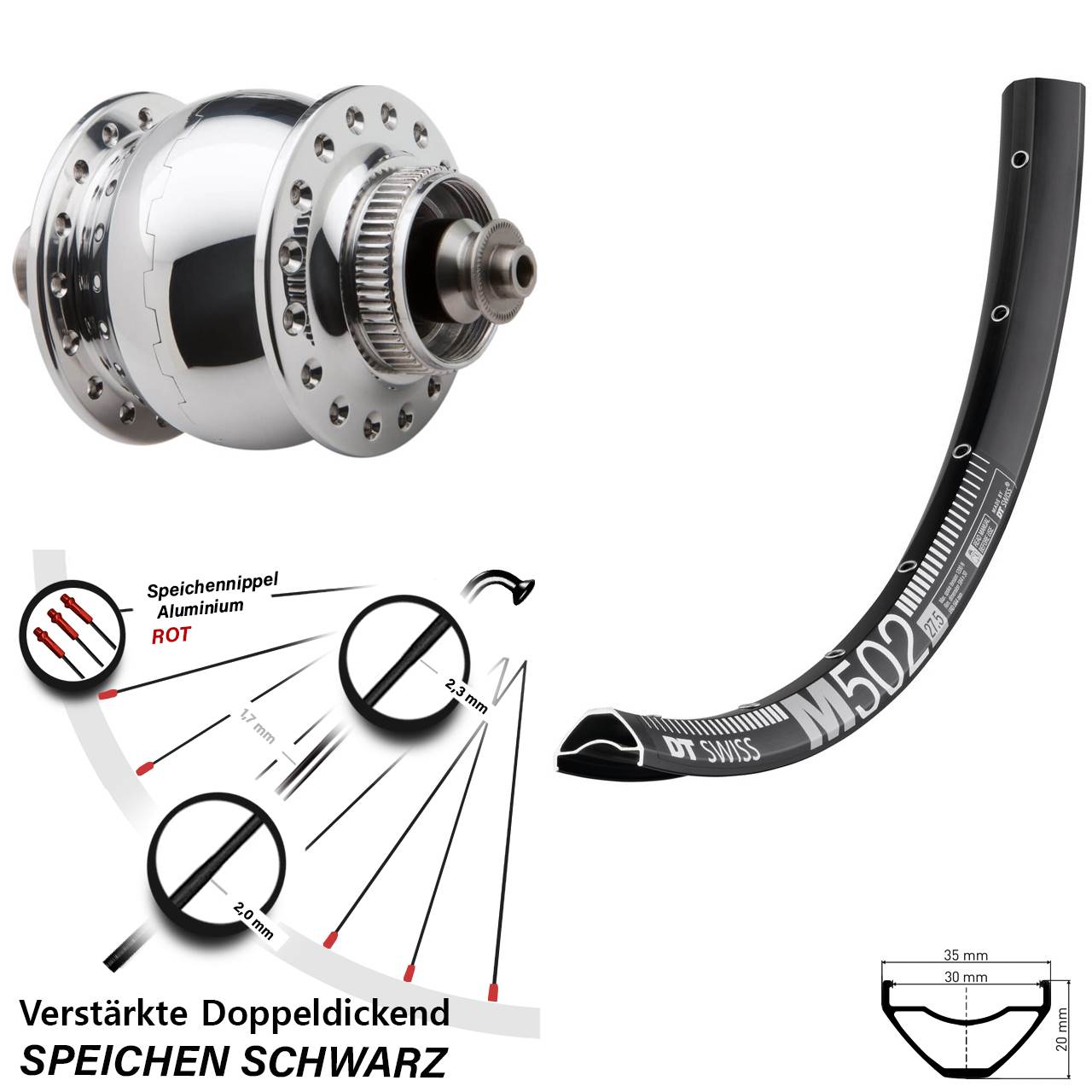 SONdelux DT Swiss M502 29 Zoll Centerlock Dynamovorderrad für Schnellspanner