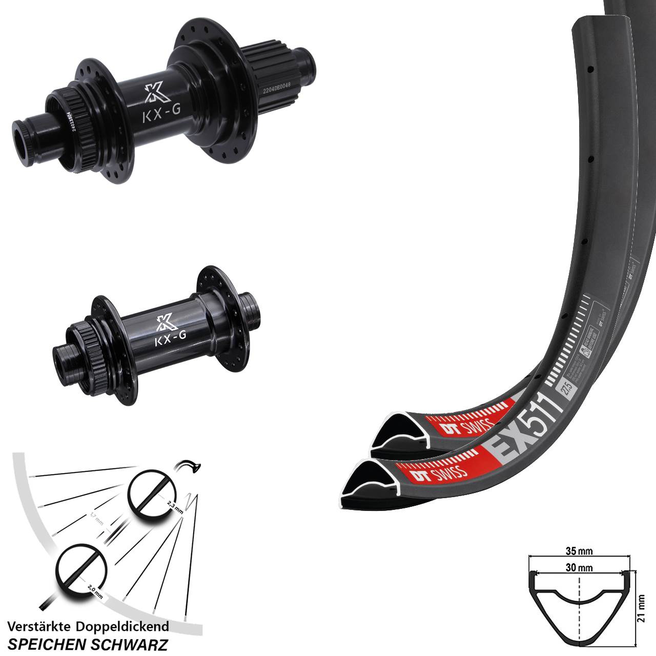 DT Swiss EX511 KX-GS verstärkt 29 Zoll Disc Laufradsatz 15x100 12x142 Micro Spline