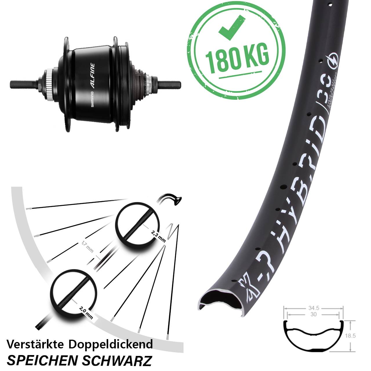 29 Zoll Hinterrad Shimano Alfine 8 Gang Centerlock KX-R Hybrid 30