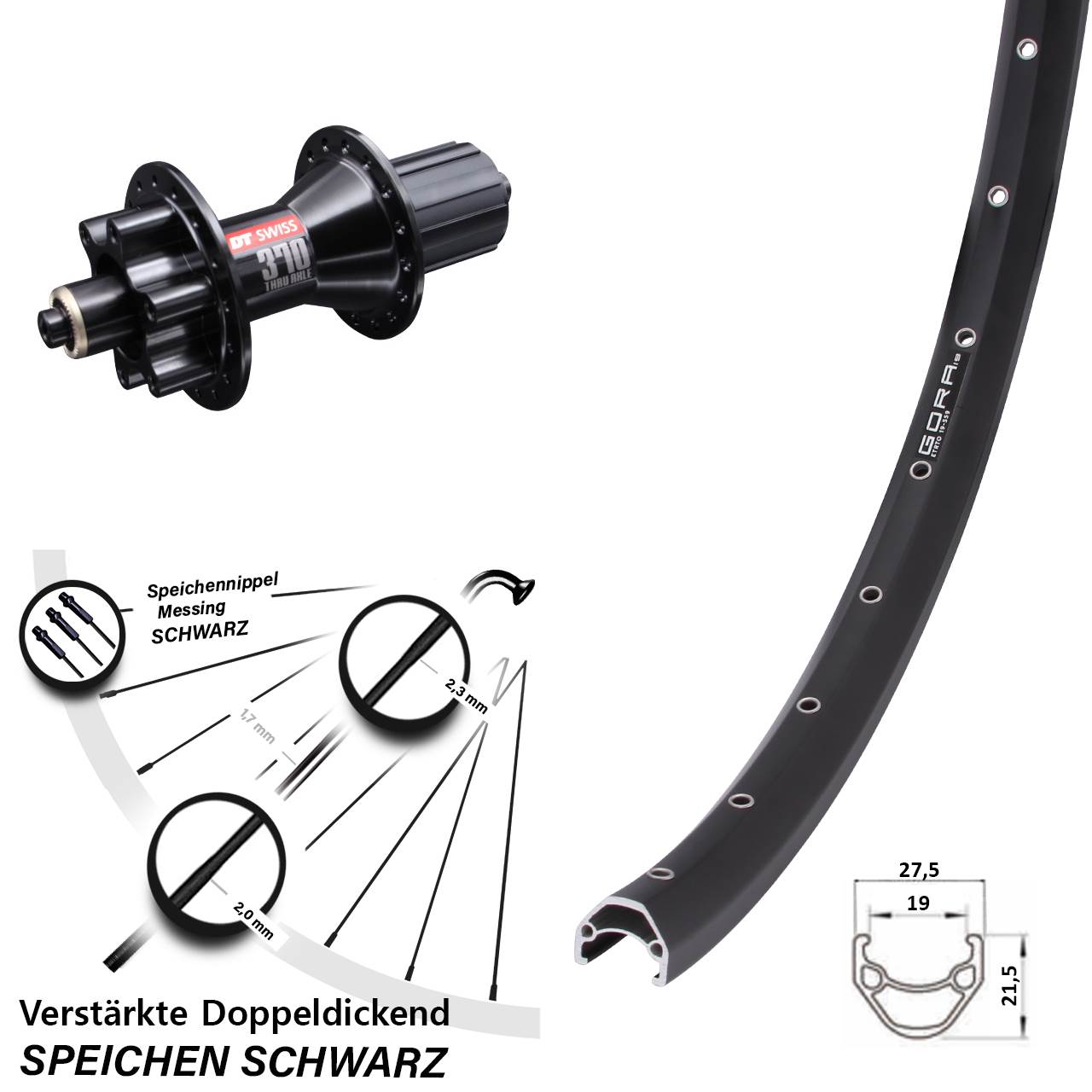 26 Zoll Gora 19 DT Swiss 370 Hybrid Disc Laufrad QR 8-11 fach HG