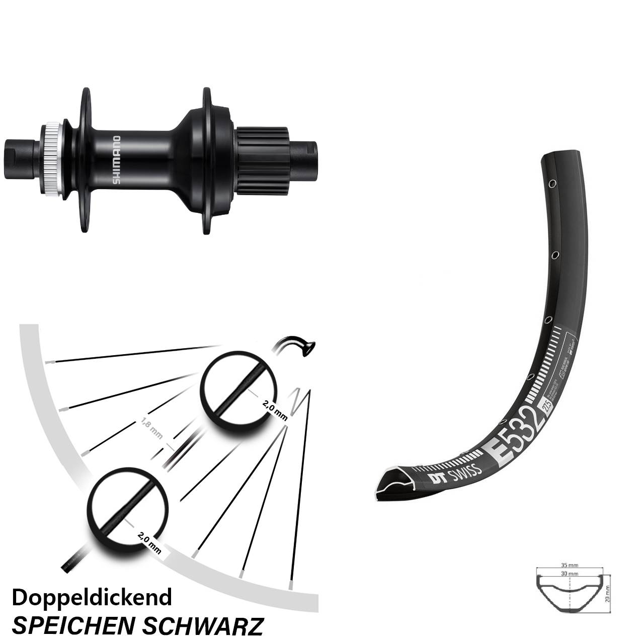 29 Zoll DT Swiss E532 Shimano FH-MT510-B Disc Laufrad 12x148 Micro Spline