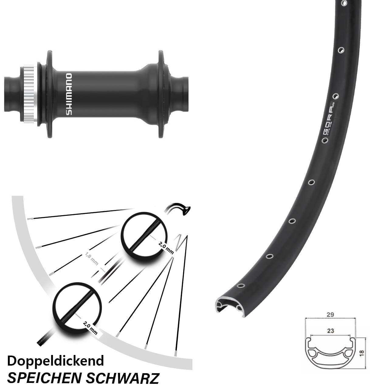 Disc Vorderrad 29 Zoll Gora 23 Shimano HB-MT410-B 15x110 Boost