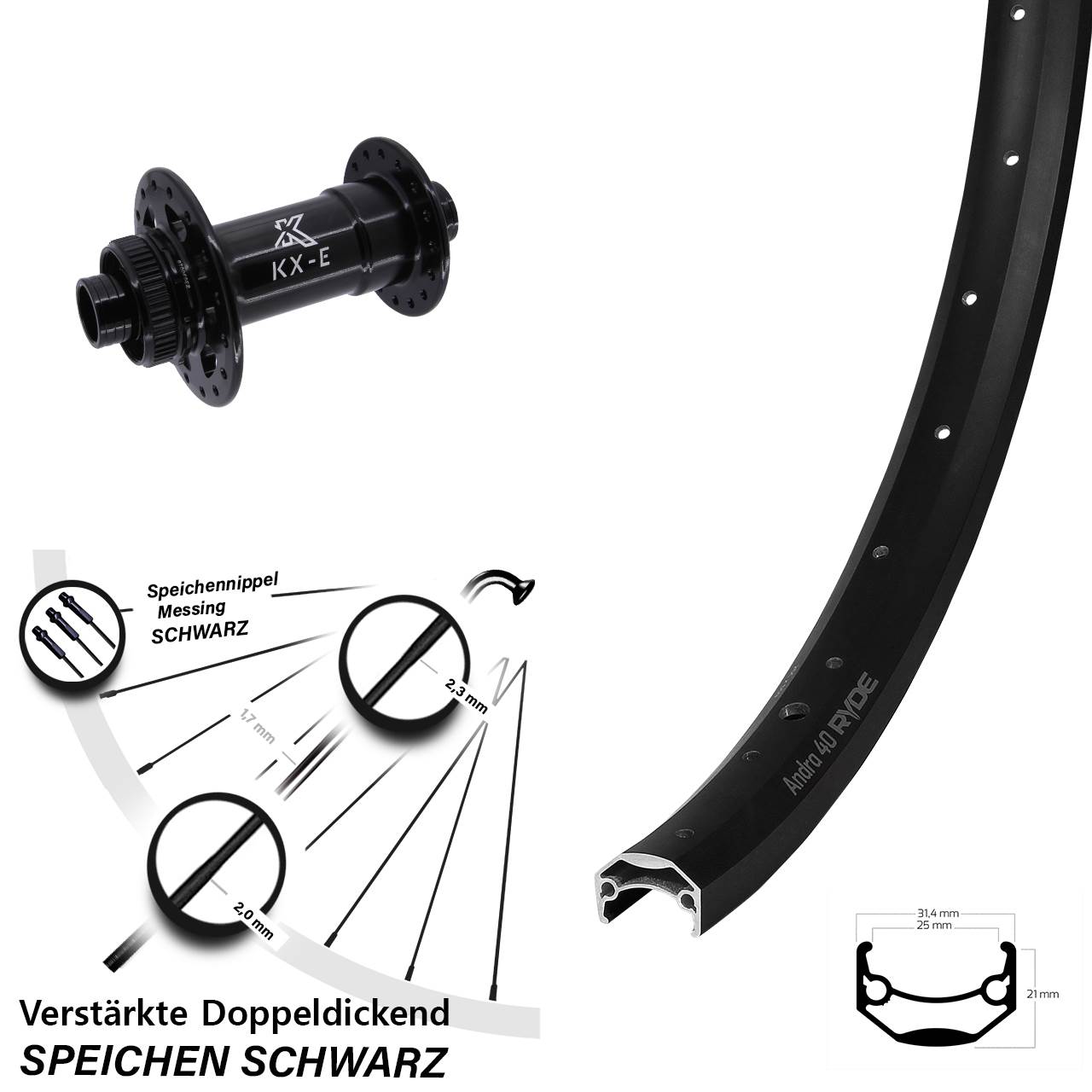 Vorderrad Centerlock 28-29 Zoll Ryde Andra 40 KX-E 4-fach gelagert 15x110 Boost