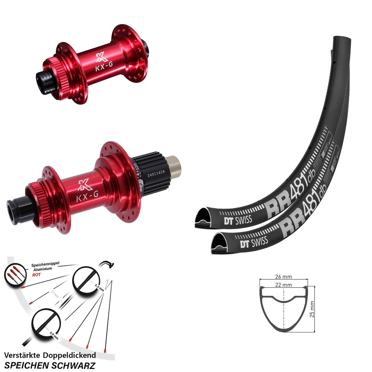 DT Swiss RR481 KX-G rot 28 Zoll Laufradsatz Centerlock 15x100 12x142 Shimano Micro Spline