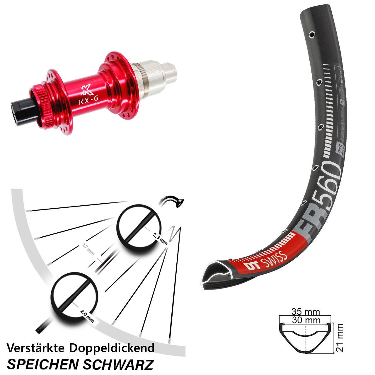 26 Zoll DT Swiss FR560 KX-G rot Disc Hinterrad 12x142 XDR