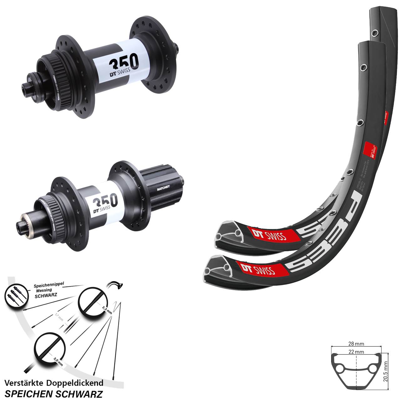 Disc Laufradsatz QR 26 Zoll DT Swiss 533d-350 Ratchet 36 8-11 fach