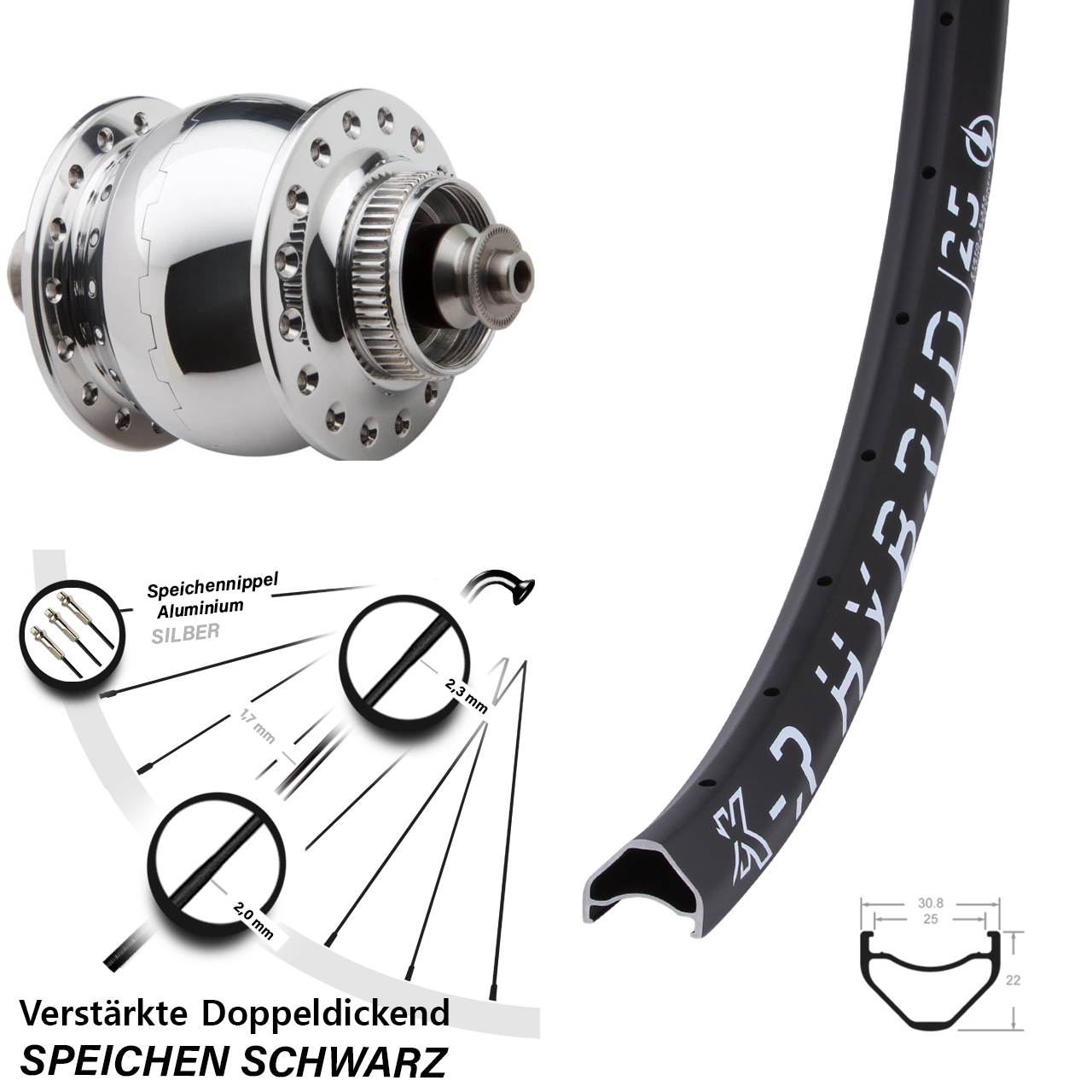 29 Zoll KX-R Hybrid 25 SON 28 poliert Disc Nabendynamovorderrad für Schnellspanner