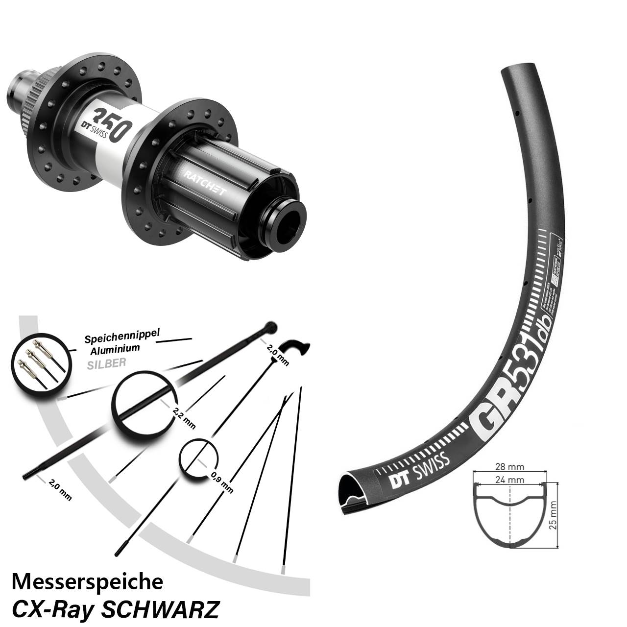 29 Zoll DT Swiss 350 GR 531 Hinterrad 12x142 Steckachse 11-12 fach HG CX-Ray