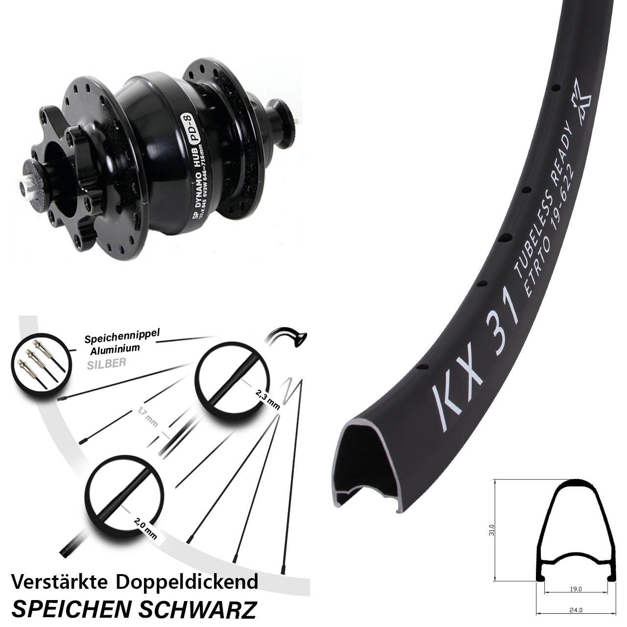 Disc Vorderrad mit Nabendynamo 28 Zoll KX31 Shutter PD-8 QR