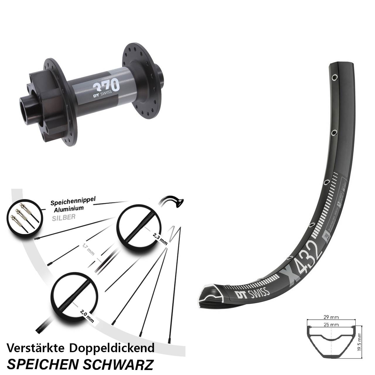Vorderrad 6-Loch 29 Zoll DT Swiss X432-370 15x110 Boost