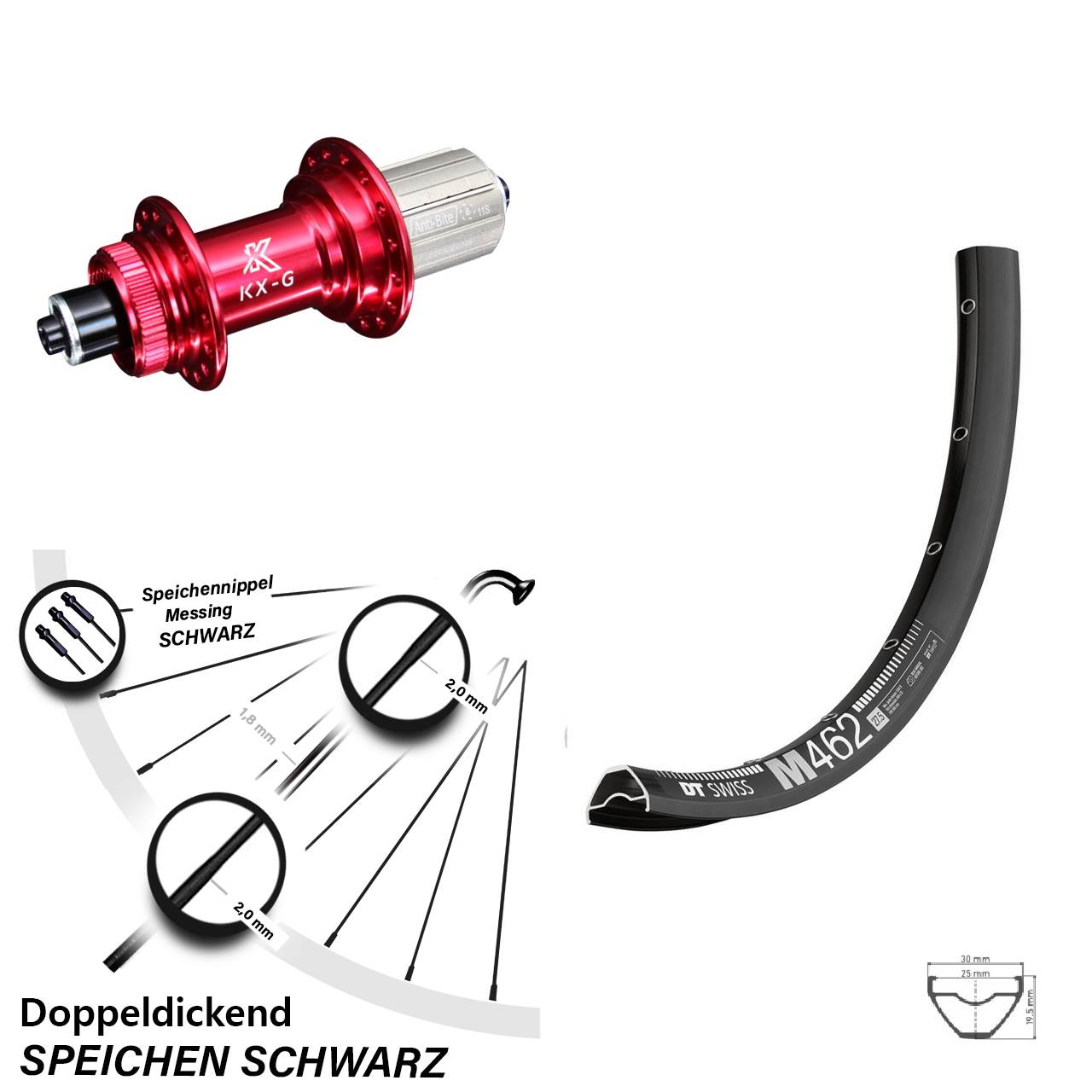 Hinterrad Centerlock 650B DT Swiss M 462 KX-G rot 8-12 fach für Schnellspanner