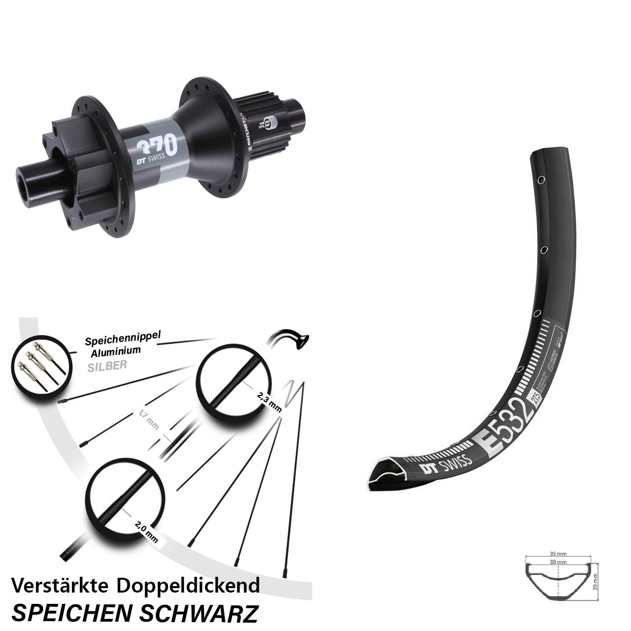 29 Zoll DT Swiss E 532-370 Boost Disc Laufrad 12x148 Micro Spline