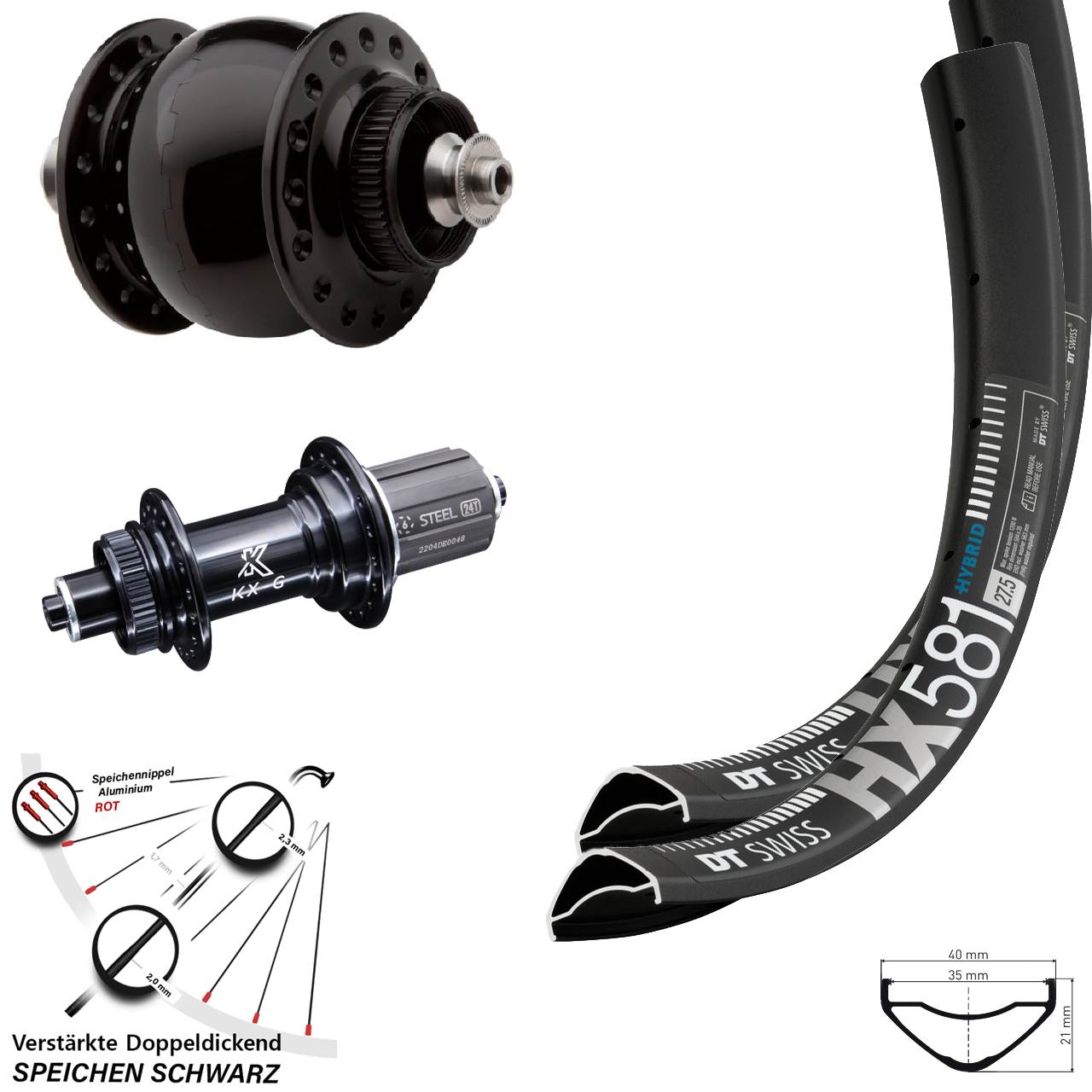 Disc Laufrad-Satz QR 27,5 Zoll DT Swiss HX 581 KX-GS verstärkt SON delux 8-12 fach HG