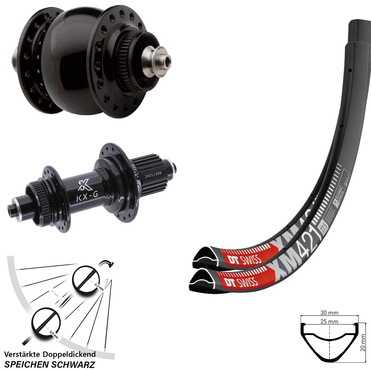 DT Swiss XM 421 KX-G SON 28 650B Disc Laufrad-Satz für Schnellspanner Micro Spline