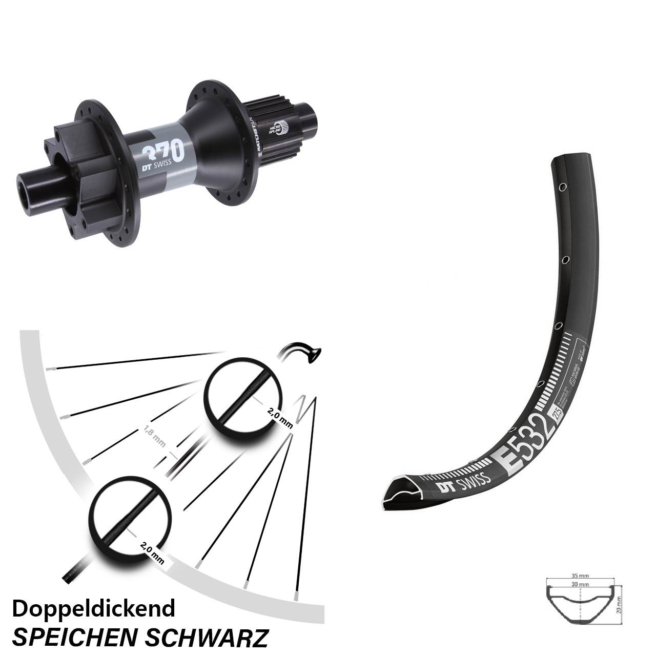 29 Zoll DT Swiss E532-370 Disc Hinterrad 12x148 Micro Spline