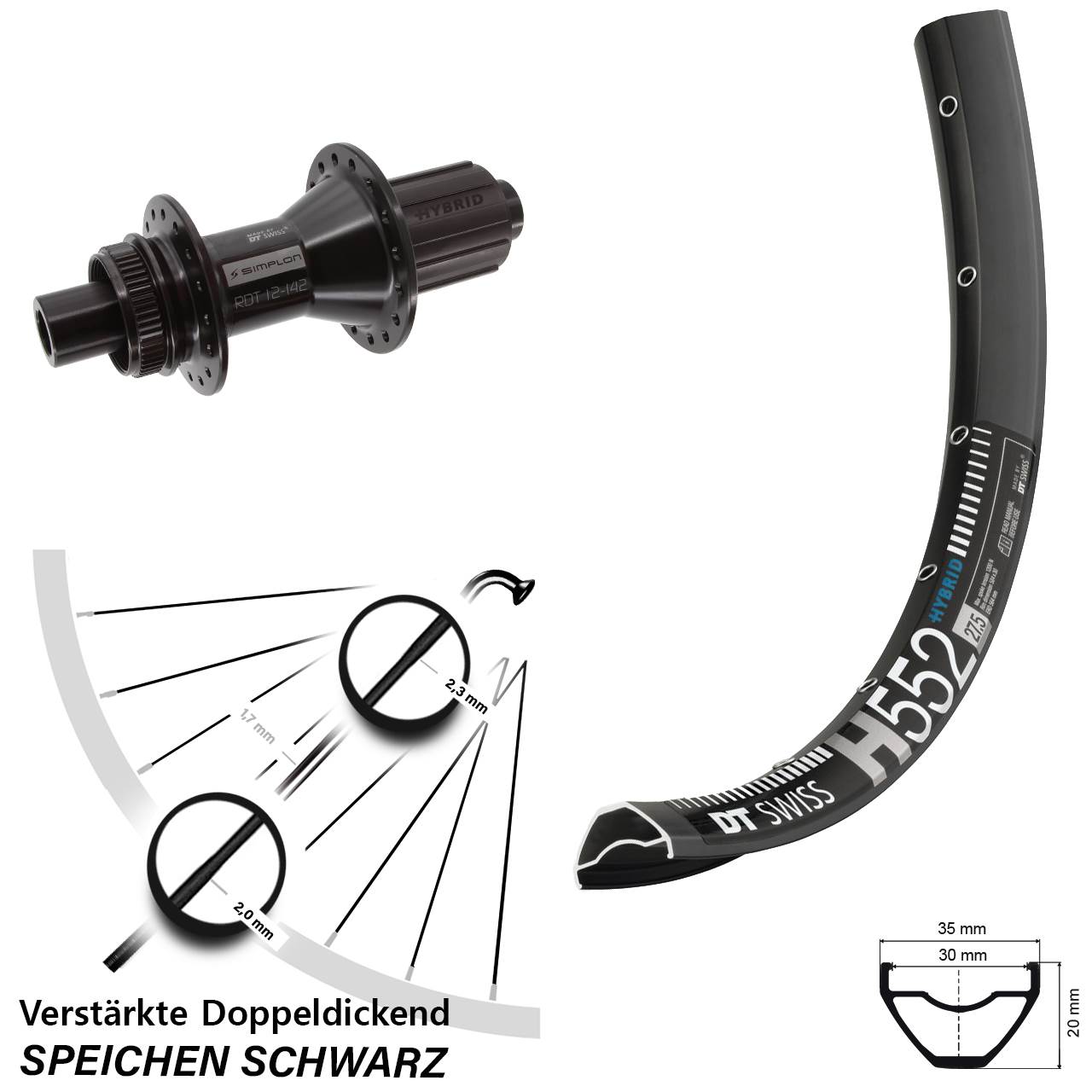 DT Swiss H552-370 Hybrid 29 Zoll Disc Hinterrad 12x142 8-11 fach