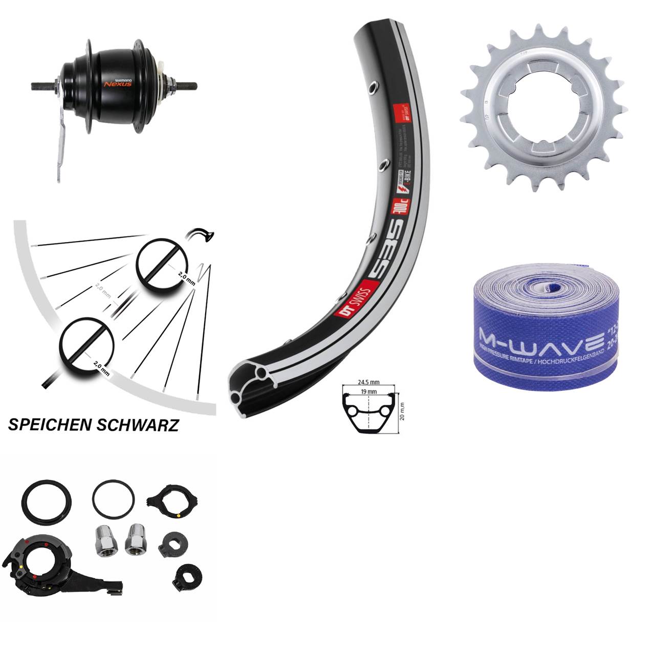 26 Zoll DT Swiss Hinterrad Shimano Nexus 8 Gang Rücktritt schwarz