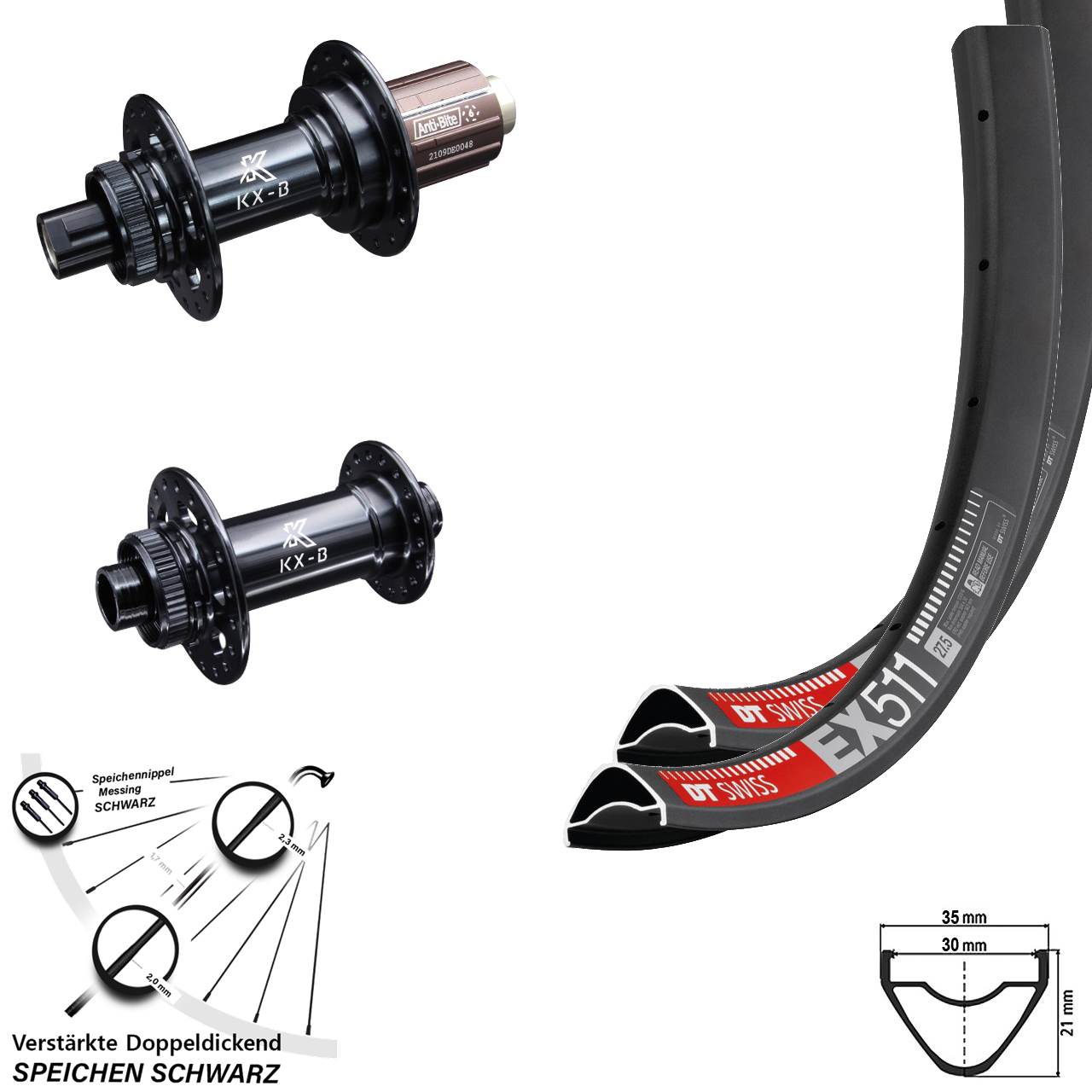 DT Swiss EX 511 KX-B 27,5 Zoll Laufradsatz Centerlock 15x110 12x148 Boost 8-12 fach HG