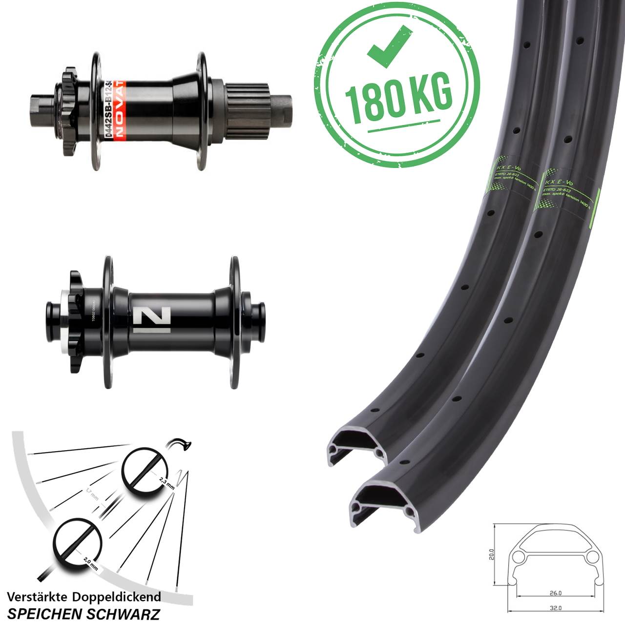 Disc Laufradsatz 15x110 12x148 650B KX Evo Novatec D041SB D442 Micro Spline