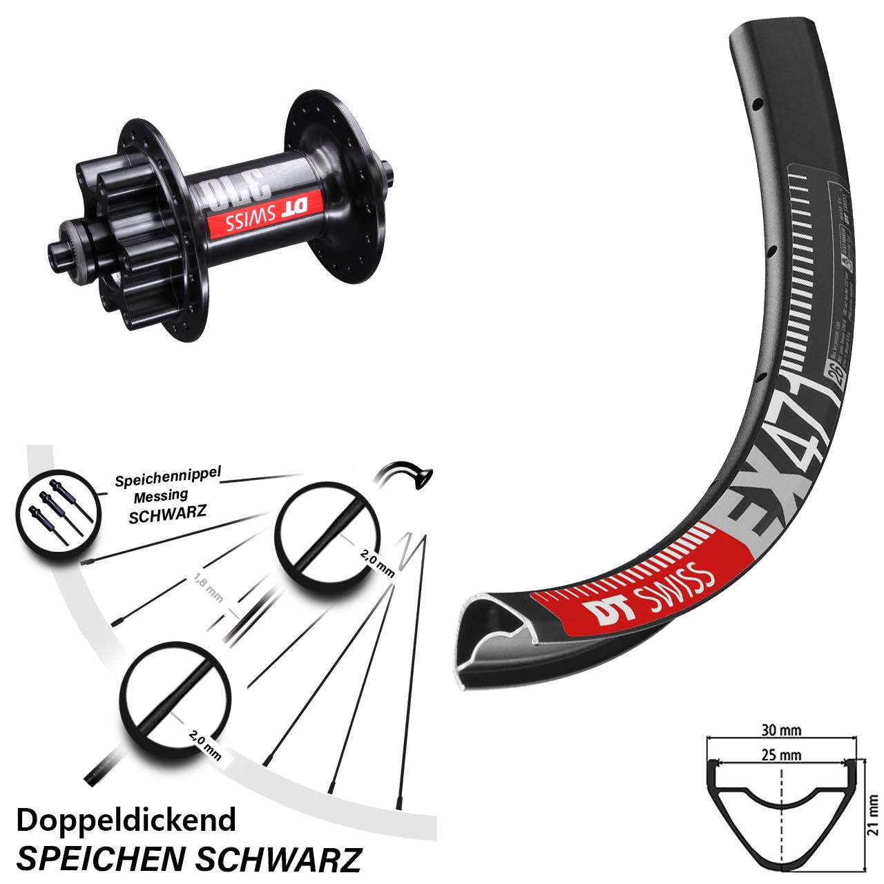 29 Zoll DT Swiss EX471-370 Vorderrad 6-Loch QR