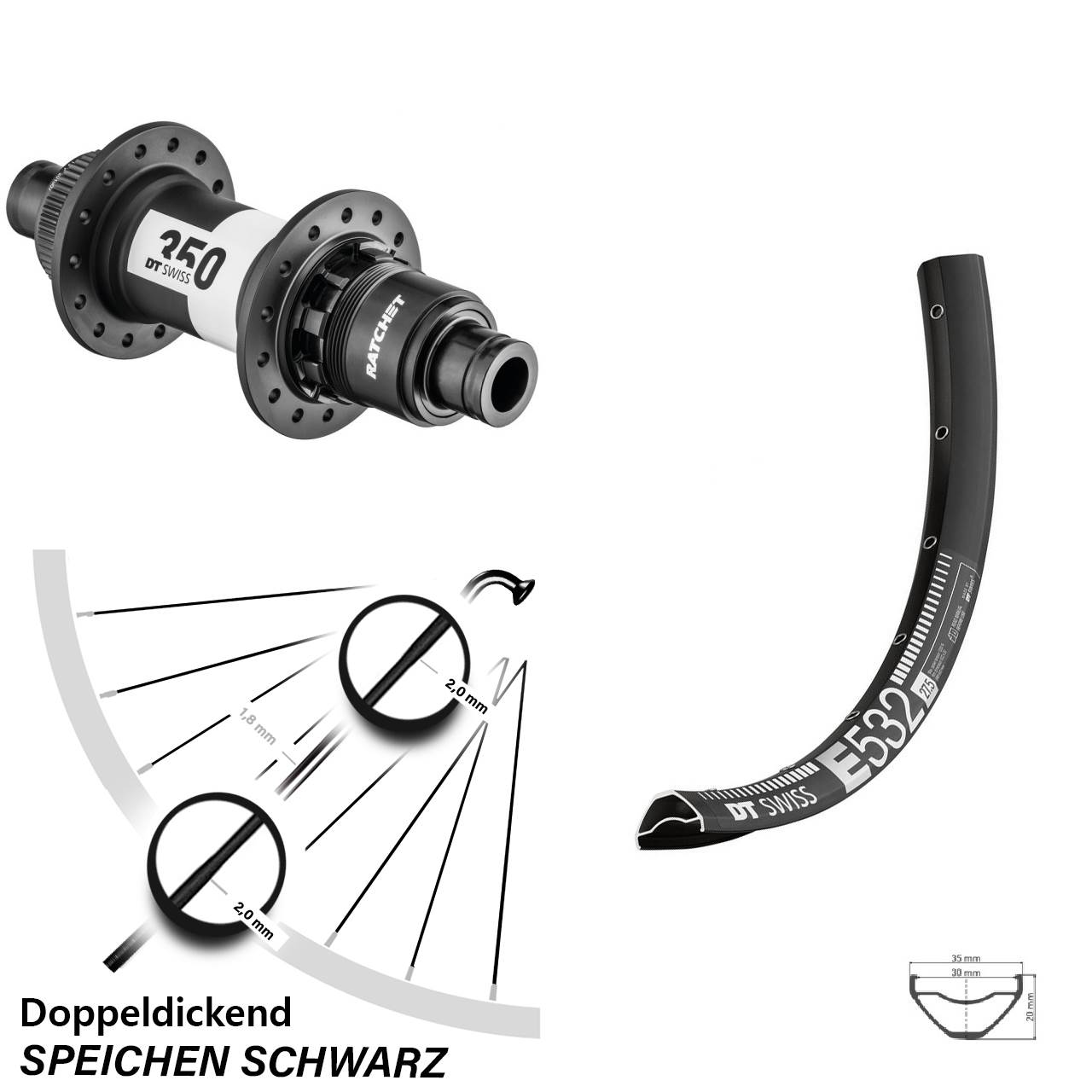 DT Swiss E532-350 29 Zoll Disc Laufrad 12x142 XD