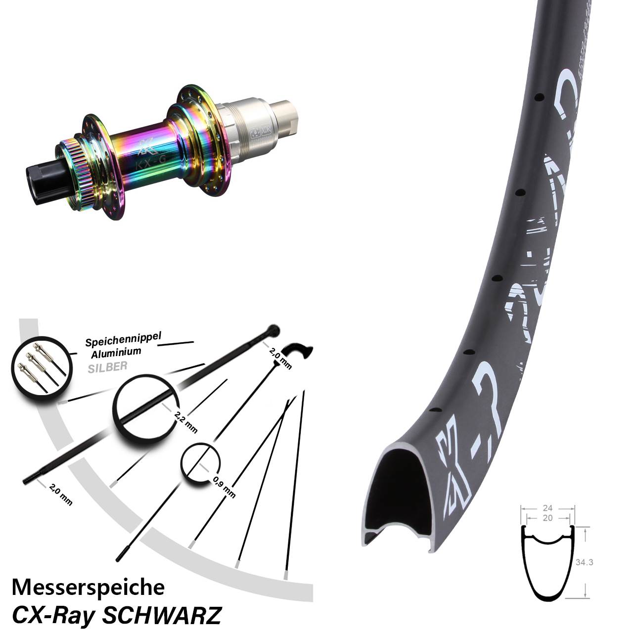 Centerlock Hinterrad 28-29 Zoll KX-R Road Messerspeiche Oilslick XDR 12x142 CX-Ray
