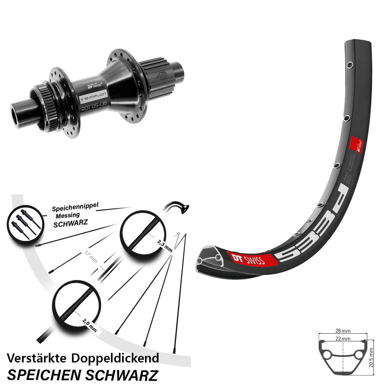 26 Zoll DT Swiss 533d DT Swiss 370 Hybrid Centerlock Hinterrad 12x142 Micro Spline