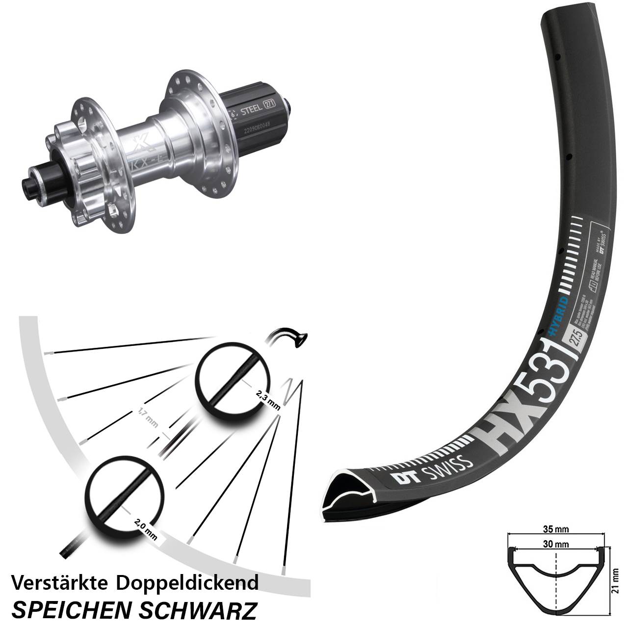 29 Zoll DT Swiss HX 531 KX-E Disc Hinterrad für Schnellspanner 8-12 fach HG