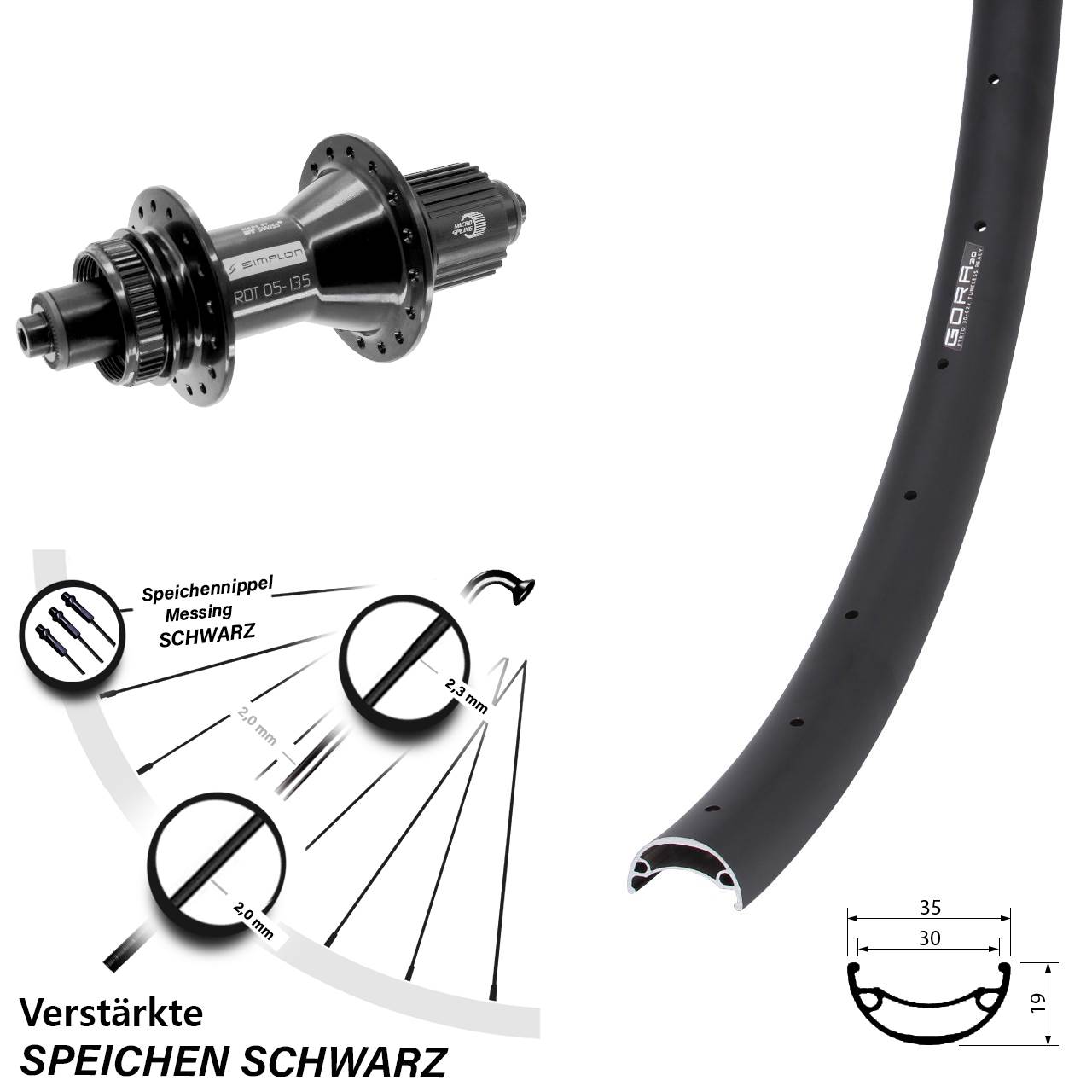 29 Zoll Gora 30 DT Swiss 370 Hybrid Disc Laufrad für Schnellspanner Micro Spline