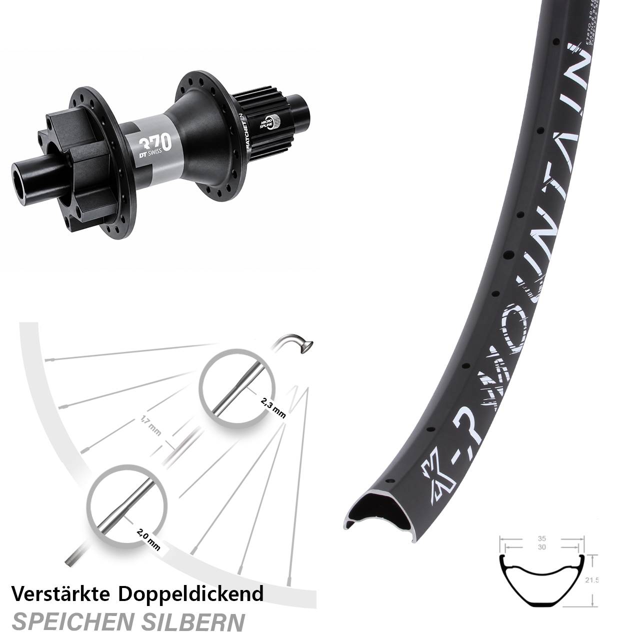 29 Zoll KX-R Mountain DT Swiss 370 Hinterrad 6-Loch 12x142 Micro Spline