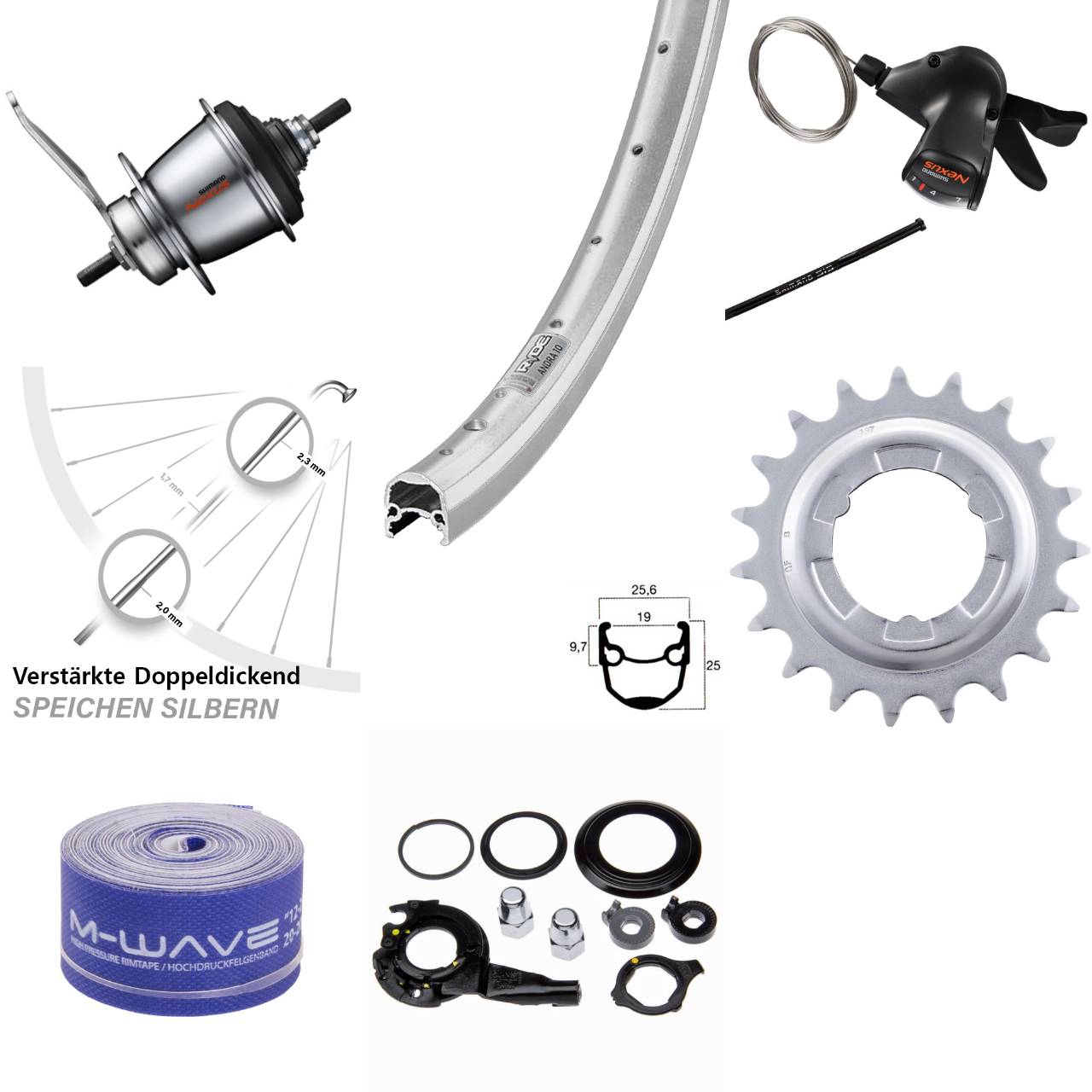 Hinterrad 28 Zoll Ryde Andra 10 silbern Shimano 7 Gang mit Rücktritt