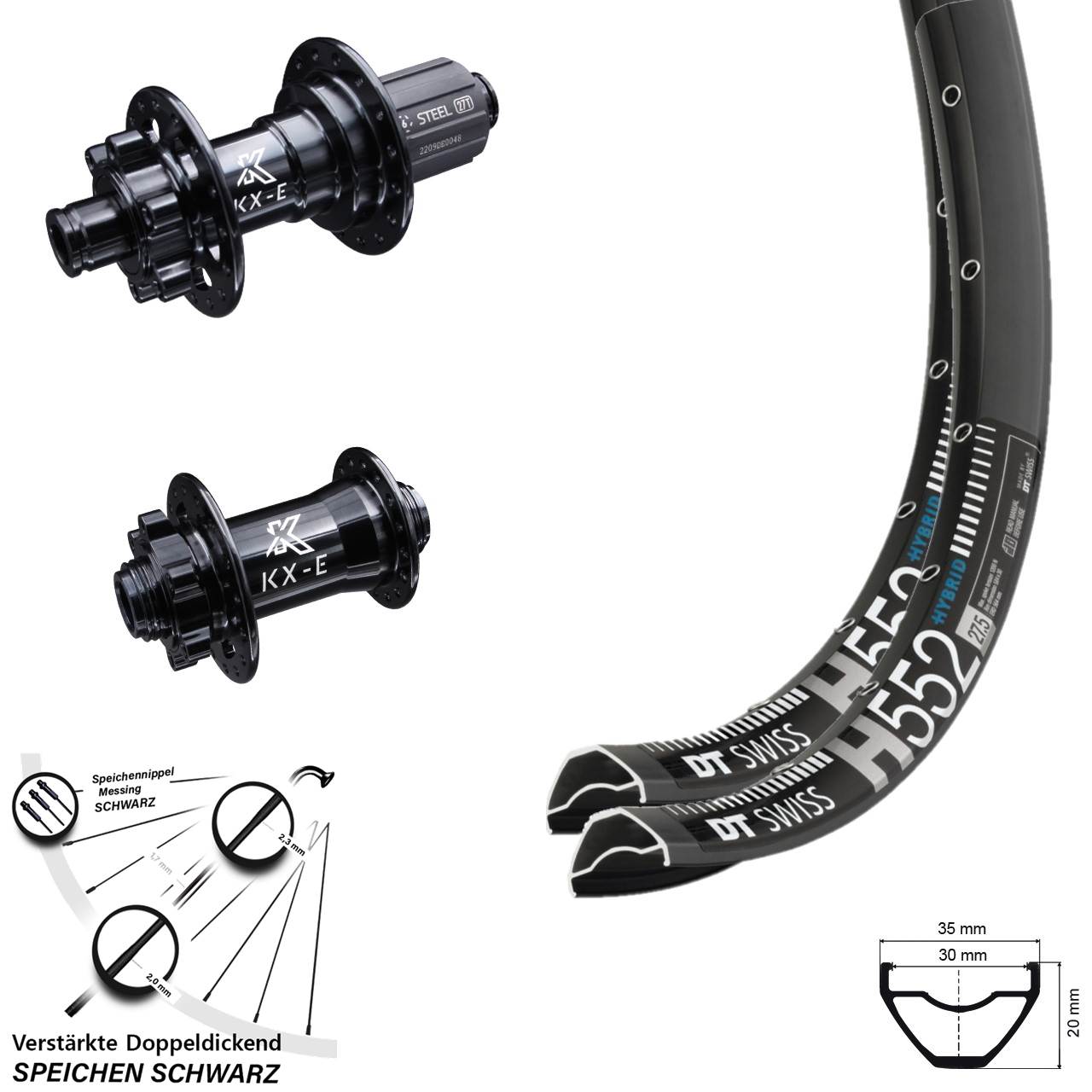 6-Loch Laufradsatz 29 Zoll DT Swiss H 552 KX-E verstärkt 8-12 fach 15x100 12x142