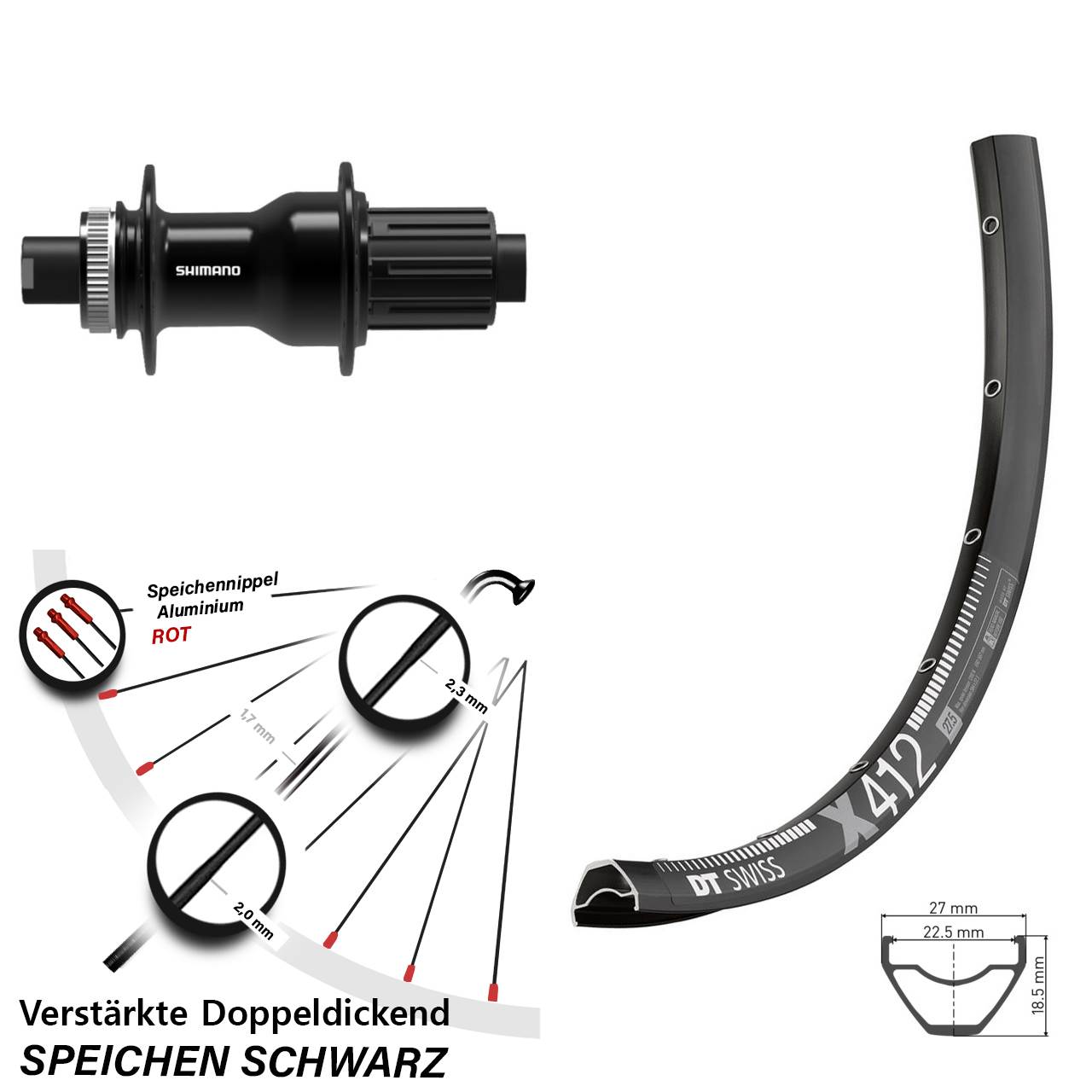 Hinterrad 29 Zoll DT Swiss X 412 Disc Shimano FH-TC500-HM-B Boost