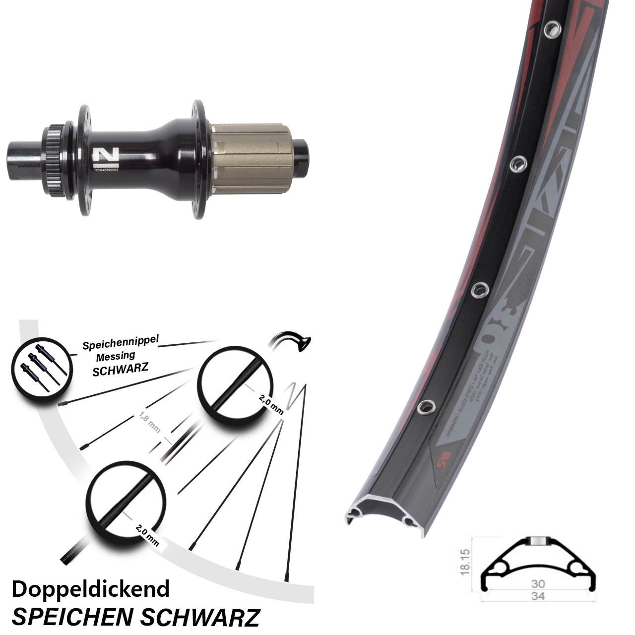Rodi TRYP 30 Novatec D792 29 Zoll Hinterrad Centerlock 12x142 8-12 fach