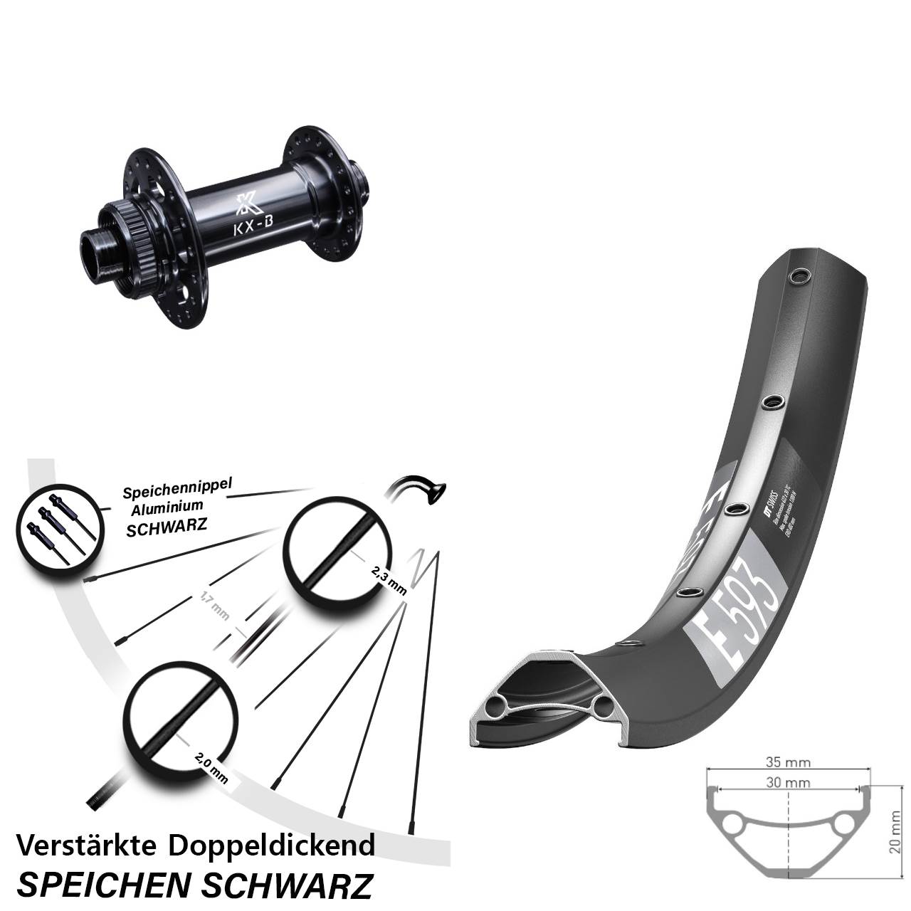 DT Swiss E 593 KX-B 27,5 Zoll Disc Vorderrad 15x110 Boost