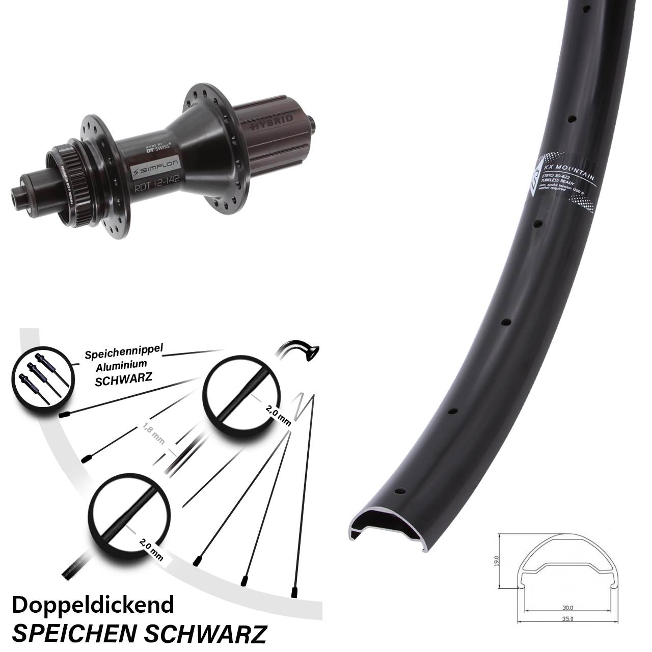 Disc Laufrad QR 29 Zoll KX Mountain TR DT Swiss 370 Hybrid 8-11 fach