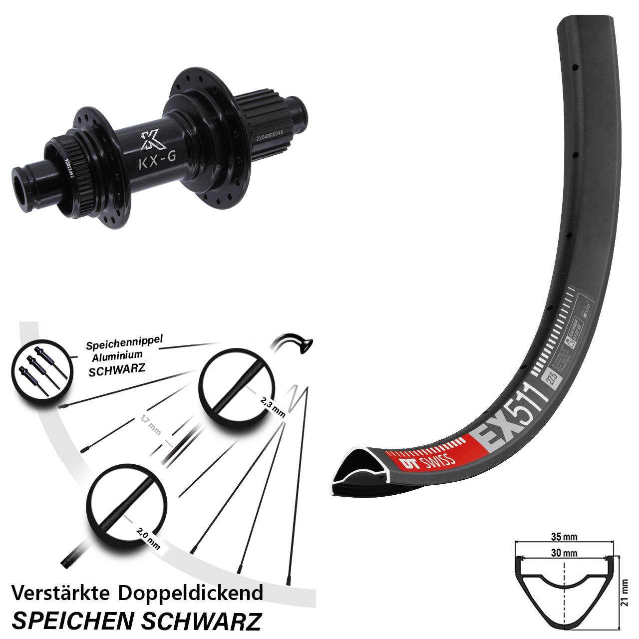 Centerlock Hinterrad 27,5 Zoll DT Swiss EX 511 KX-GS verstärkt Shimano Micro Spline 12x142