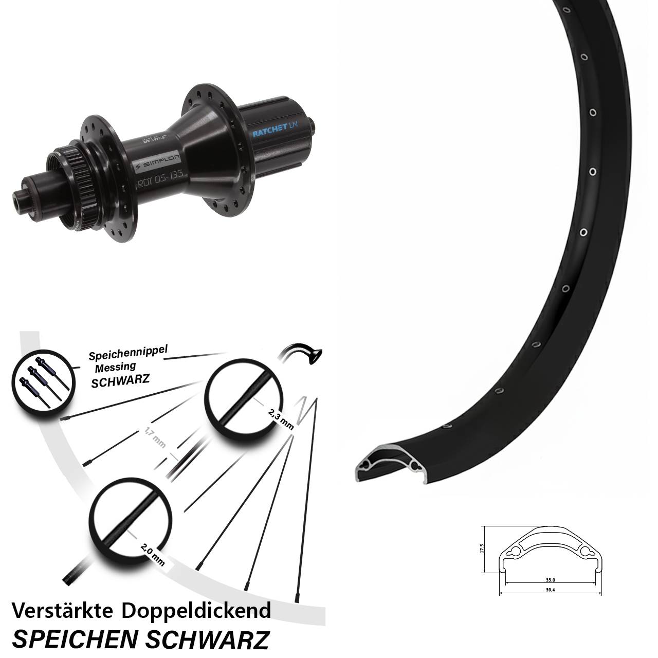 Hinterrad Centerlock QR 29 Zoll Ryde Disc 35 DT Swiss 370 Hybrid 8-11 fach
