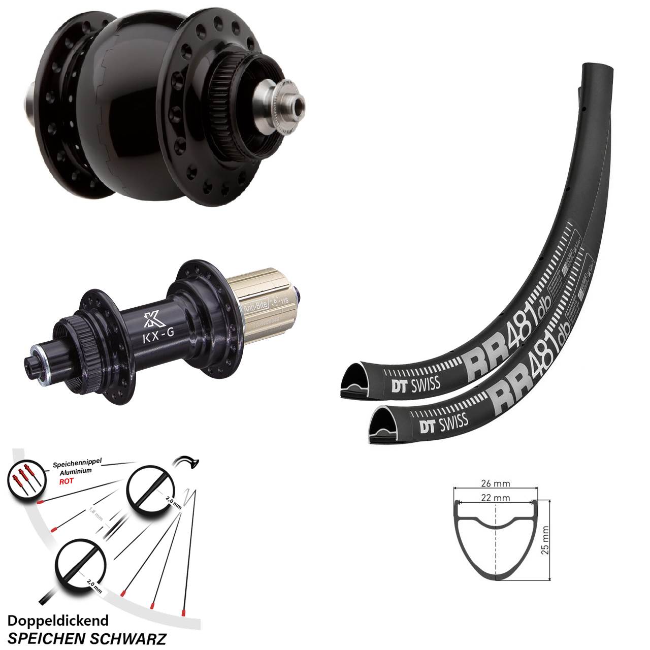 Disc Laufrad-Satz für Schnellspanner 28 Zoll DT Swiss RR 481 KX-G SONdelux 8-12 fach