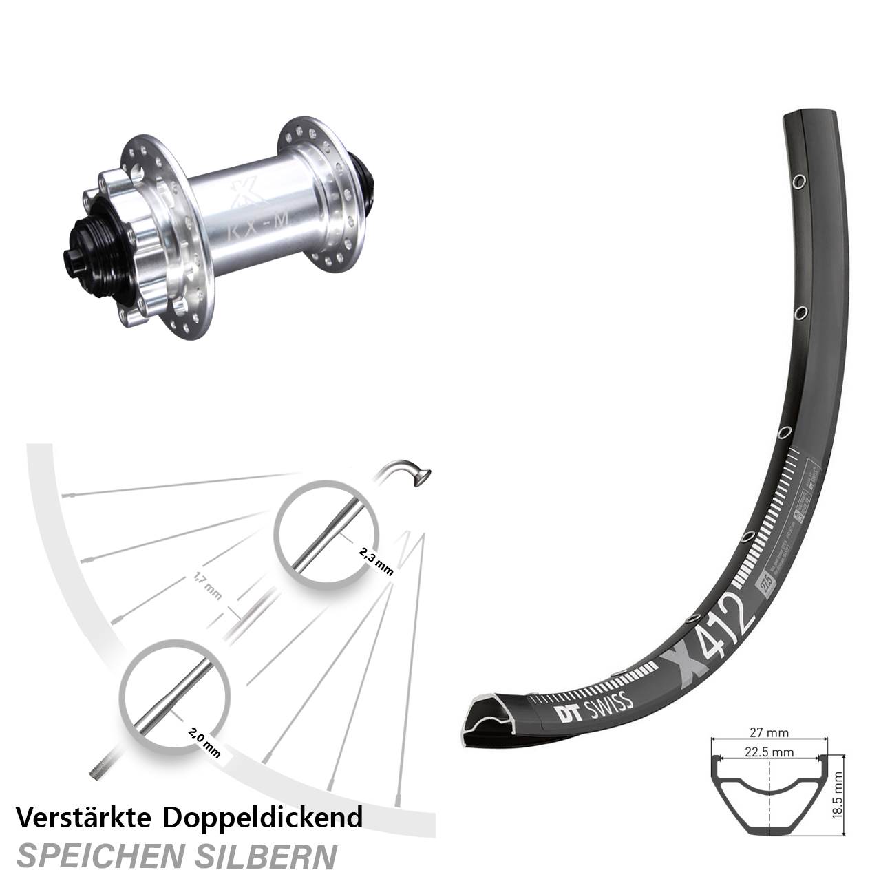 29 Zoll Vorderrad 6-Loch QR DT Swiss X 412 KX-M