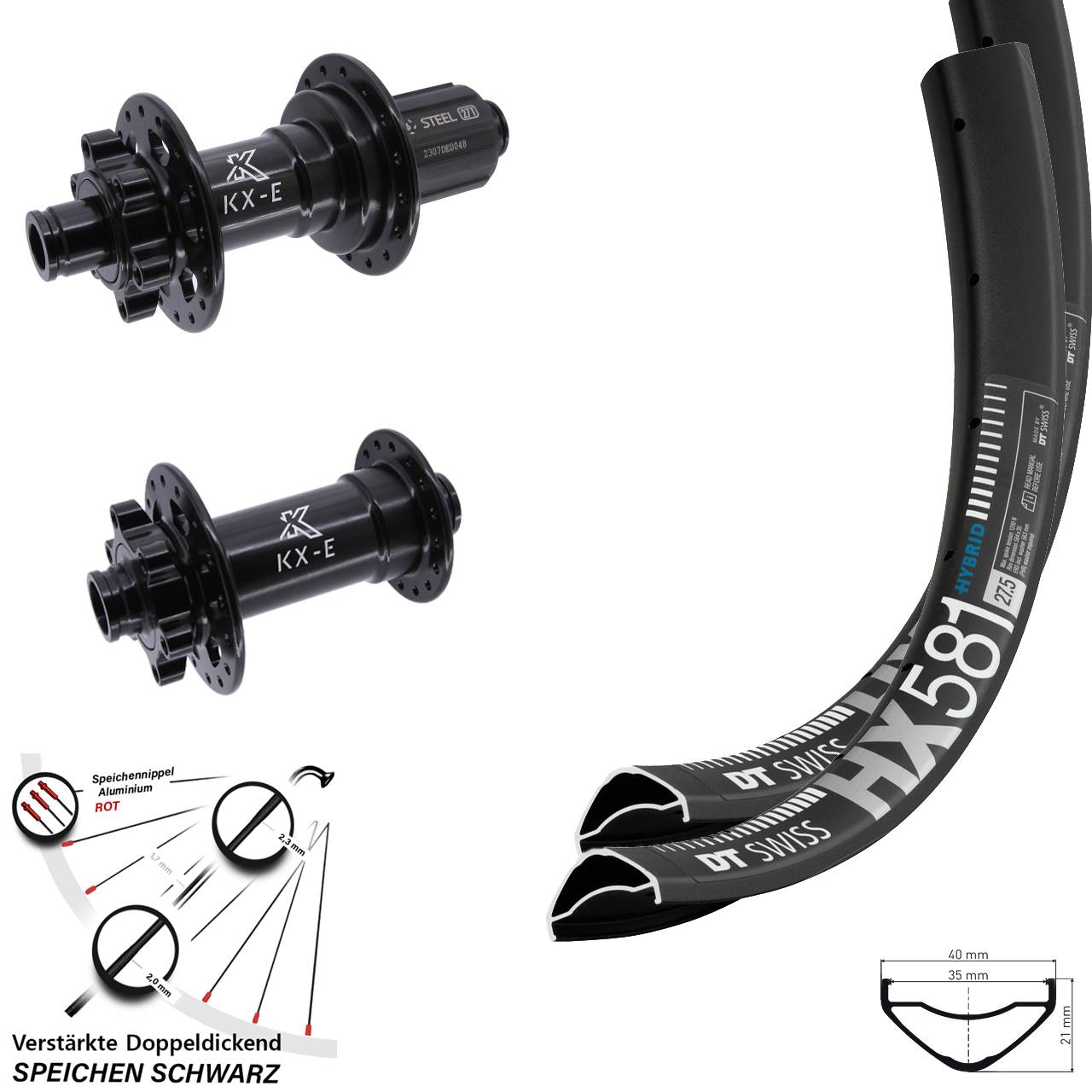 DT Swiss HX581 KX-E Heavy Duty 27,5 Zoll Laufradsatz Boost 6-Loch 8-12 fach