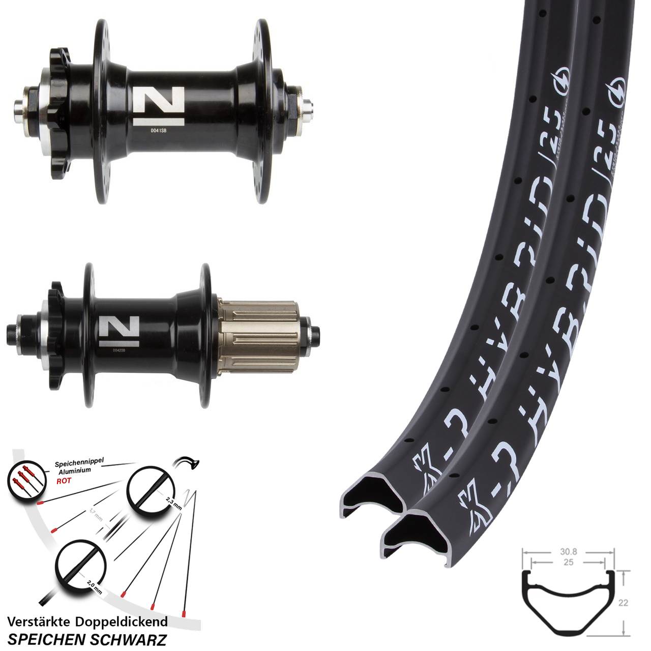 verstärkter 26 Zoll Laufradsatz KX-R Hybrid 25 Novatec Schnellspanner 100x135 mm Disc
